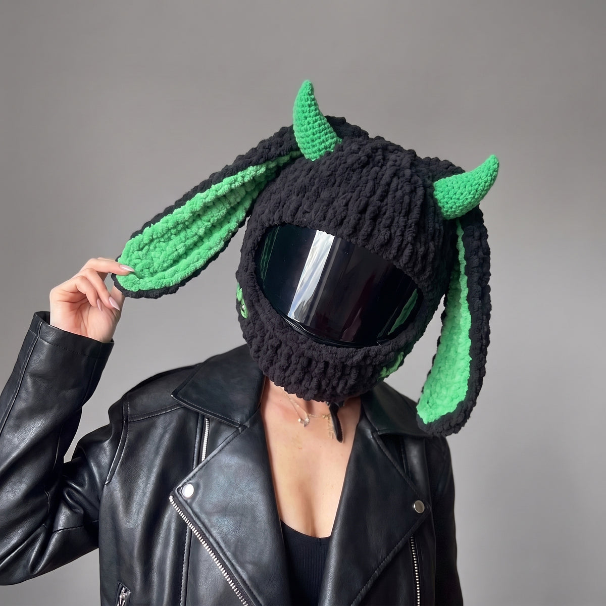 Green Devil Bunny Helmet Cover