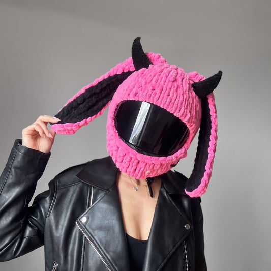 Pink Devil Bunny Helmet Cover